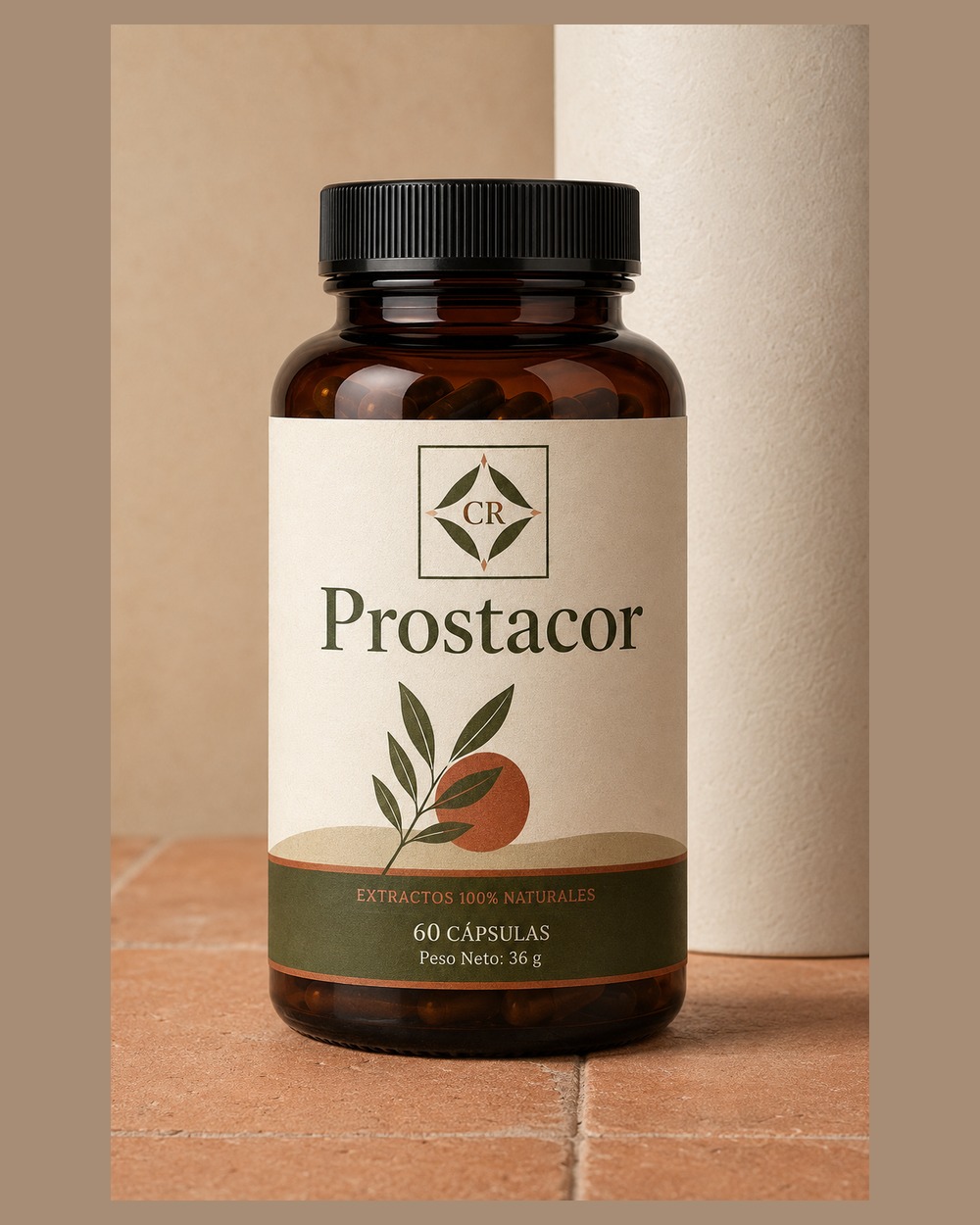 Prostacor en una composición de estudio con tonos crema y verdes